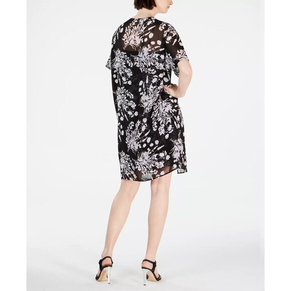 CALVIN KLEIN Black/White Floral Chiffon Cover-up Kimono NWT 4 - Picture 3 of 16